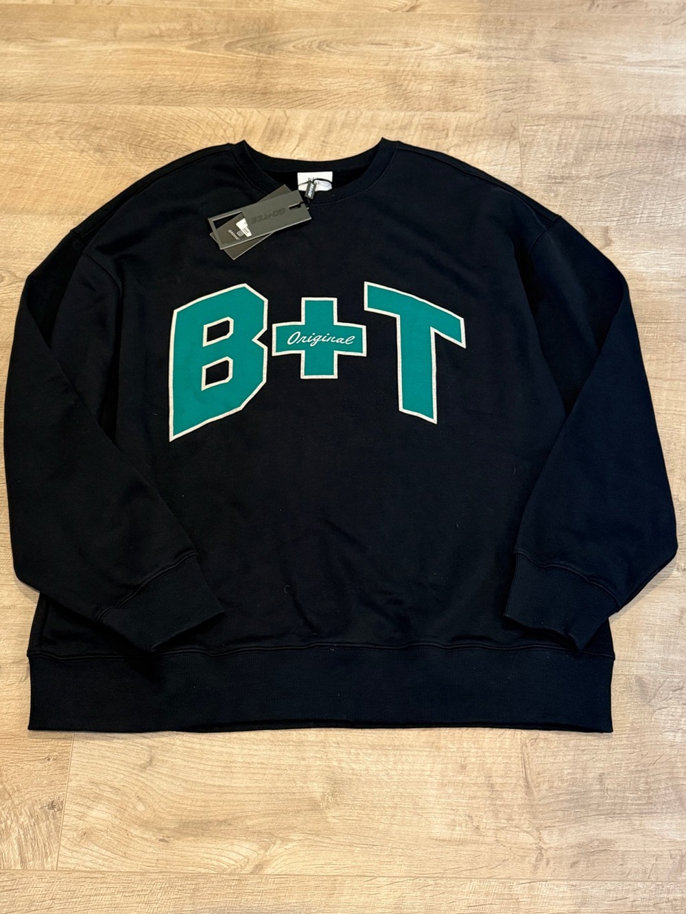 B+T Original Black Crewneck Sweatshirt with Teal Logo